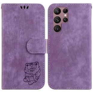 For Samsung Galaxy S22 Ultra 5G Little Tiger Embossed Leather Phone Case(Purple)