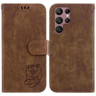 For Samsung Galaxy S22 Ultra 5G Little Tiger Embossed Leather Phone Case(Brown)