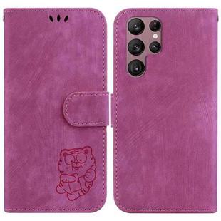For Samsung Galaxy S22 Ultra 5G Little Tiger Embossed Leather Phone Case(Rose Red)