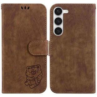 For Samsung Galaxy S23 5G Little Tiger Embossed Leather Phone Case(Brown)