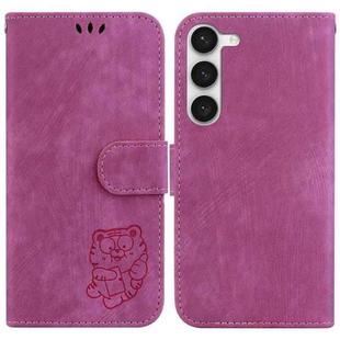 For Samsung Galaxy S23 5G Little Tiger Embossed Leather Phone Case(Rose Red)