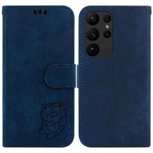 For Samsung Galaxy S23 Ultra 5G Little Tiger Embossed Leather Phone Case(Dark Blue)