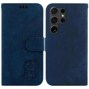 For Samsung Galaxy S24 Ultra 5G Little Tiger Embossed Leather Phone Case(Dark Blue)