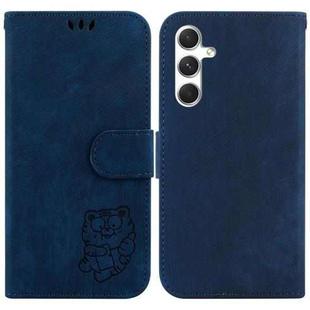 For Samsung Galaxy S24 5G Little Tiger Embossed Leather Phone Case(Dark Blue)