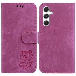 For Samsung Galaxy S24 5G Little Tiger Embossed Leather Phone Case(Rose Red)