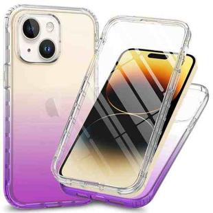 For iPhone 15 Full Body Shockproof Clear Gradient Phone Case(Purple)