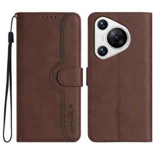 For Huawei Pura 70 Heart Pattern Skin Feel Leather Phone Case(Brown)