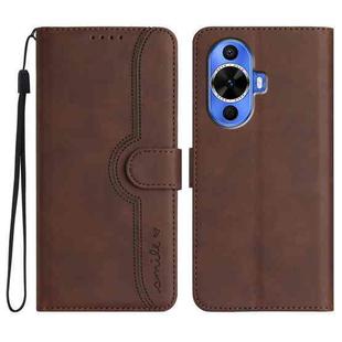 For Huawei nova 12s Heart Pattern Skin Feel Leather Phone Case(Brown)