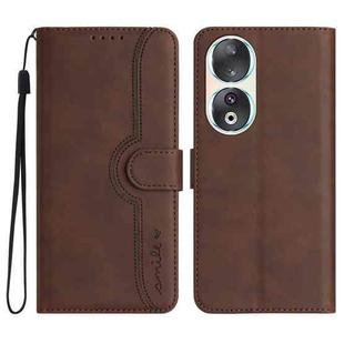 For Honor 90 Heart Pattern Skin Feel Leather Phone Case(Brown)