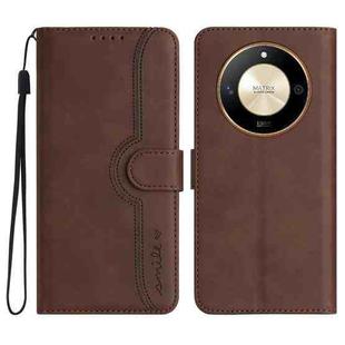 For Honor X50 Heart Pattern Skin Feel Leather Phone Case(Brown)