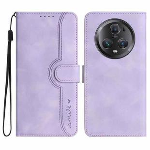 For Honor Magic5 Pro Heart Pattern Skin Feel Leather Phone Case(Purple)