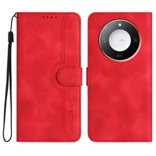 For Honor X60 / X9c Smart Heart Pattern Skin Feel Leather Phone Case(Red)