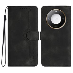 For Honor X60 / X9c Smart Heart Pattern Skin Feel Leather Phone Case(Black)