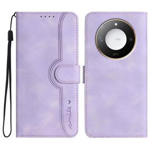 For Honor X60 / X9c Smart Heart Pattern Skin Feel Leather Phone Case(Purple)