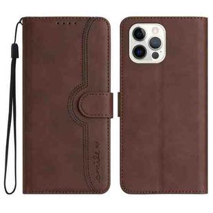 For iPhone 15 Pro Max Heart Pattern Skin Feel Leather Phone Case(Brown)