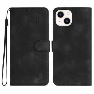 For iPhone 15 Heart Pattern Skin Feel Leather Phone Case(Black)