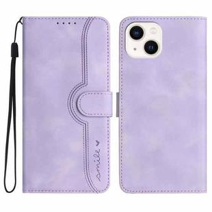 For iPhone 15 Heart Pattern Skin Feel Leather Phone Case(Purple)