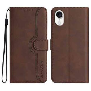 For iPhone SE 2024 Heart Pattern Skin Feel Leather Phone Case(Brown)