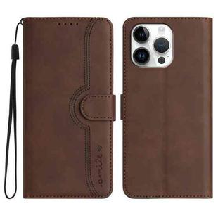 For iPhone 16 Pro Max Heart Pattern Skin Feel Leather Phone Case(Brown)