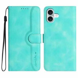 For iPhone 16 Plus Heart Pattern Skin Feel Leather Phone Case(Light Blue)