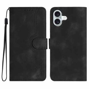 For iPhone 16 Plus Heart Pattern Skin Feel Leather Phone Case(Black)