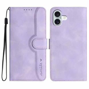 For iPhone 16 Plus Heart Pattern Skin Feel Leather Phone Case(Purple)