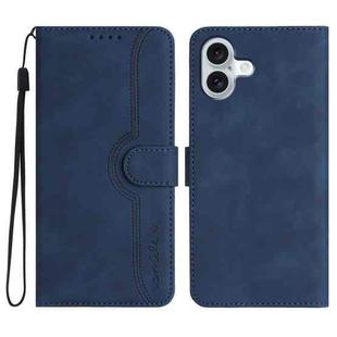 For iPhone 16 Plus Heart Pattern Skin Feel Leather Phone Case(Royal Blue)