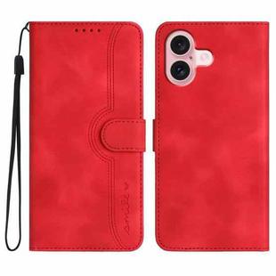 For iPhone 16 Heart Pattern Skin Feel Leather Phone Case(Red)
