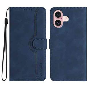 For iPhone 16 Heart Pattern Skin Feel Leather Phone Case(Royal Blue)