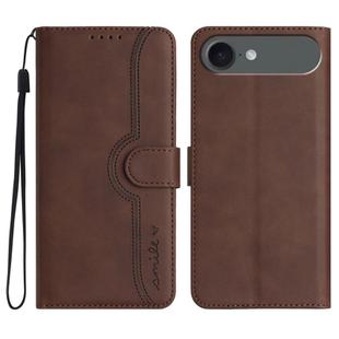 For iPhone 17 Air Heart Pattern Skin Feel Leather Phone Case(Brown)