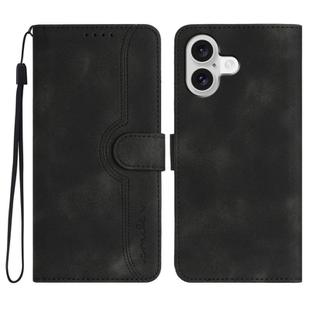 For iPhone 17 Heart Pattern Skin Feel Leather Phone Case(Black)
