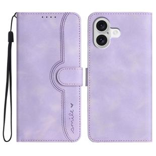 For iPhone 17 Heart Pattern Skin Feel Leather Phone Case(Purple)