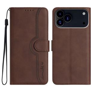 For iPhone 17 Pro Max Heart Pattern Skin Feel Leather Phone Case(Brown)
