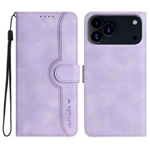 For iPhone 17 Pro Max Heart Pattern Skin Feel Leather Phone Case(Purple)