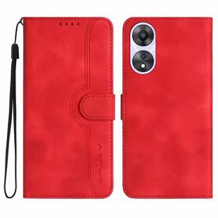 For OPPO A58 Heart Pattern Skin Feel Leather Phone Case(Red)