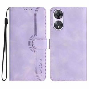 For OPPO A58 Heart Pattern Skin Feel Leather Phone Case(Purple)