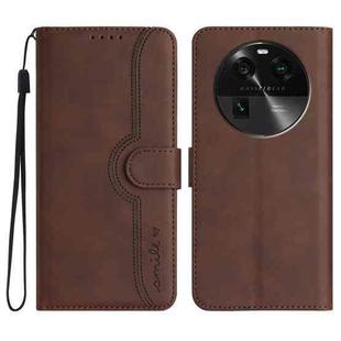For OPPO Find X6 Heart Pattern Skin Feel Leather Phone Case(Brown)
