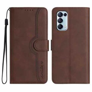 For OPPO Reno5 4G / 5G / Find X3 Lite Heart Pattern Skin Feel Leather Phone Case(Brown)