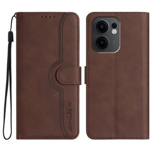 For OPPO Reno13 F 4G / 5G Heart Pattern Skin Feel Leather Phone Case(Brown)