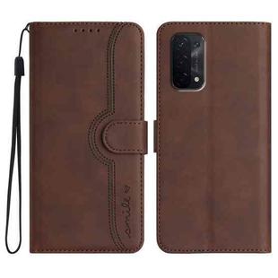 For OPPO A54 5G / A74 5G / A93 5G Heart Pattern Skin Feel Leather Phone Case(Brown)