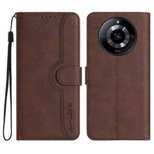 For Realme 11 Pro Heart Pattern Skin Feel Leather Phone Case(Brown)