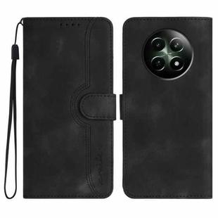 For Realme 12 5G Global Heart Pattern Skin Feel Leather Phone Case(Black)