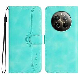 For Realme 12+ 5G Global Heart Pattern Skin Feel Leather Phone Case(Light Blue)