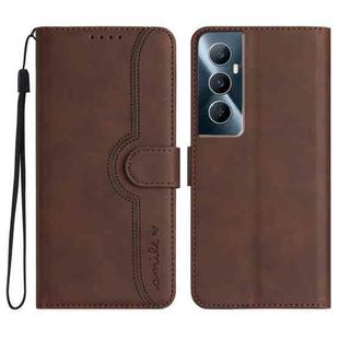 For Realme C65 4G Heart Pattern Skin Feel Leather Phone Case(Brown)