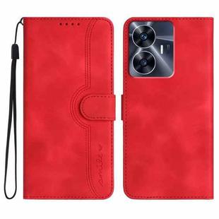 For Realme C55 4G Global/Narzo N55 Heart Pattern Skin Feel Leather Phone Case(Red)