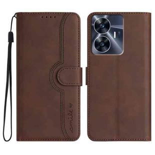 For Realme C55 4G Global/Narzo N55 Heart Pattern Skin Feel Leather Phone Case(Brown)