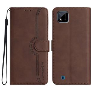 For Realme C20 / C11 2021 / C21 Heart Pattern Skin Feel Leather Phone Case(Brown)