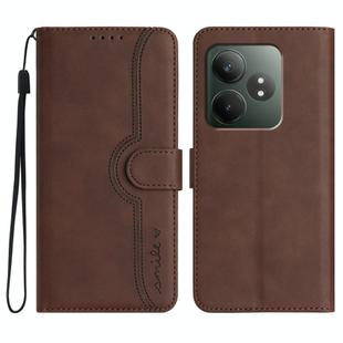 For Realme GT 6 / GT 6T Heart Pattern Skin Feel Leather Phone Case(Brown)