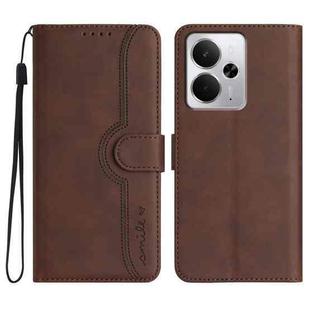 For Realme 14 / P3 5G Global Heart Pattern Skin Feel Leather Phone Case(Brown)