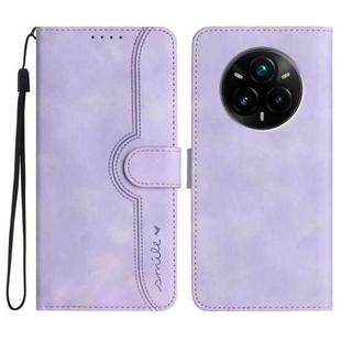 For Realme 14 Pro+ Heart Pattern Skin Feel Leather Phone Case(Purple)